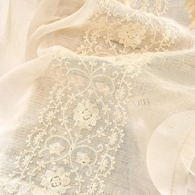 jinchan Weslie Beige Floral Sheer Curtains - Image 5