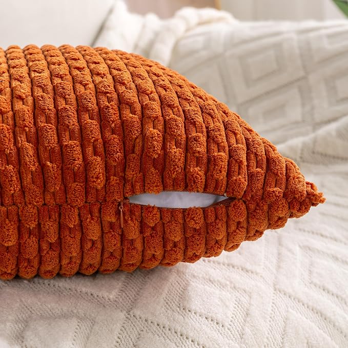Set of 4 Burnt Orange Decorative Throw Pillow Covers 12x20 Inch Corduroy Pillow - Image 6