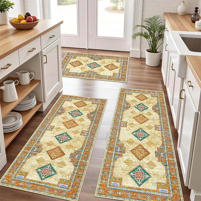 Tritard 100% Non Slip Kitchen Rugs Sets of 3 Washable Boho Kitchen Mats by Tritard