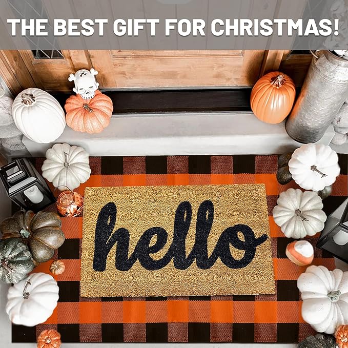 IOHOUZE Fall Buffalo Plaid Check Rug Outdoor Doormat 3x5 Ft Washable Woven - Image 2