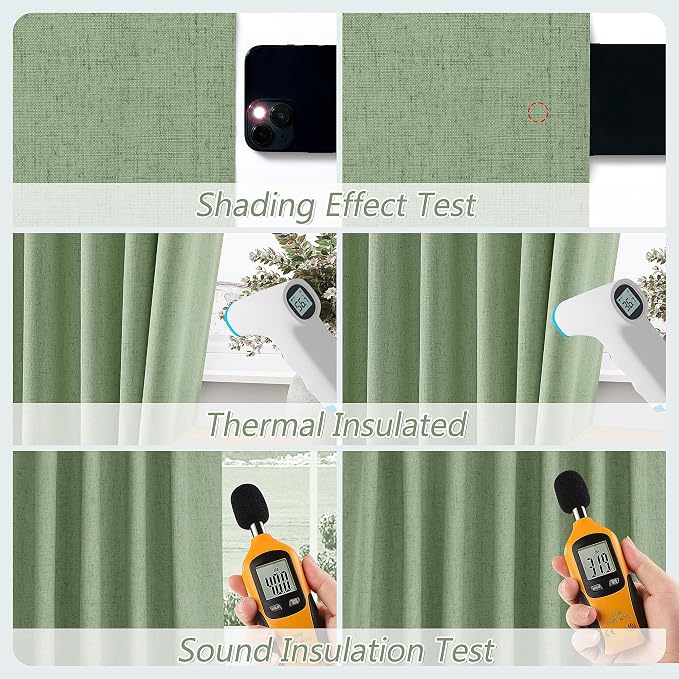 Guken Light Sage 100% Blackout Linen Curtains 96 Inch Length 2 Panels Set - Image 5