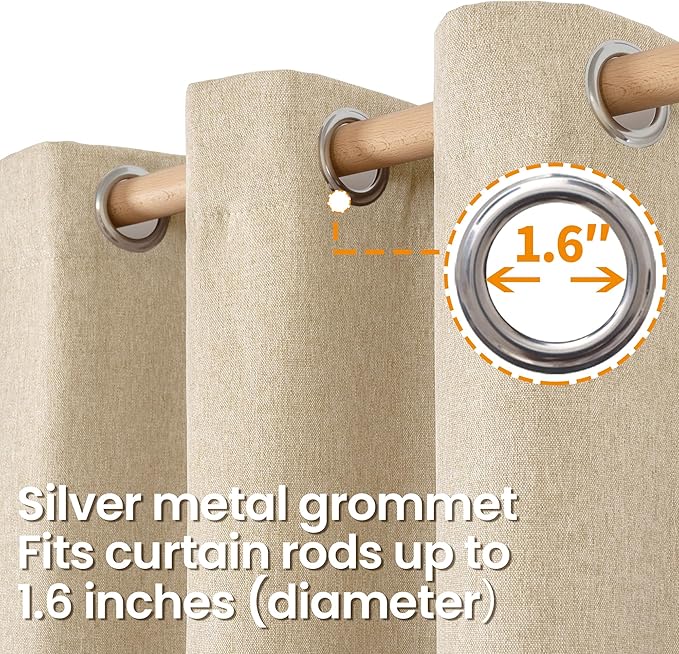 BGment Faux Linen Curtains for Bedroom 63 Inch Length 2 Panels Set, Sand Beige - Image 5