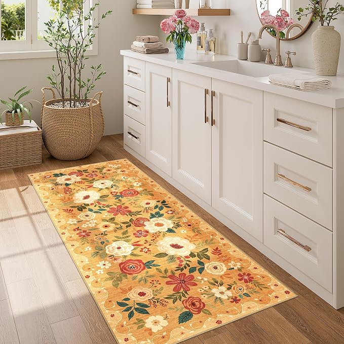 DUKINO 2x5 Runner Rug for Hallway, Washable Kitchen Floral Runner Rug - Image 2