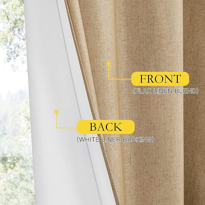 NICETOWN Camel High-End Thermal Flax Linen Curtains, Full Blackout Privacy - Image 5