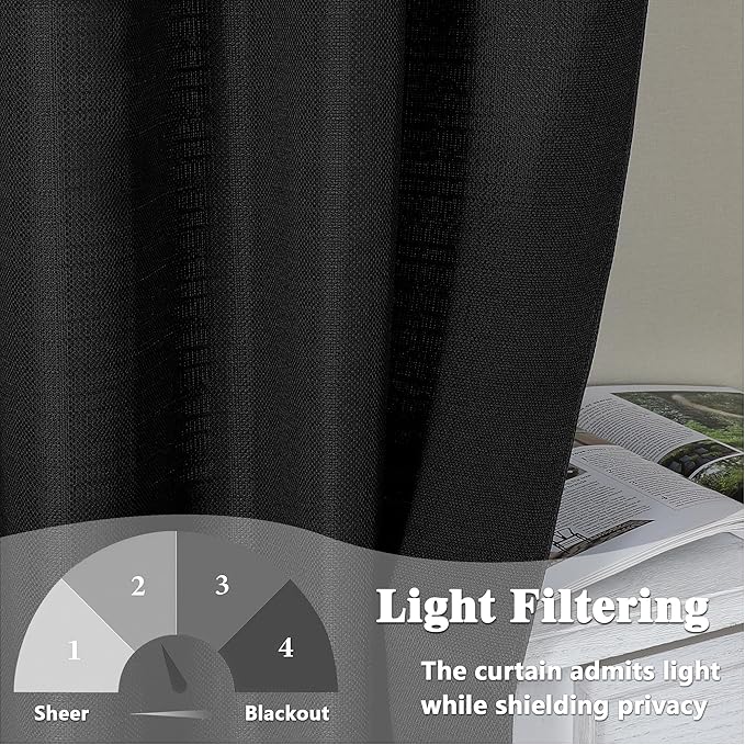 Gwine Black Valance for Windows, Light Filtering Faux Linen Textured Kitchen - Image 4