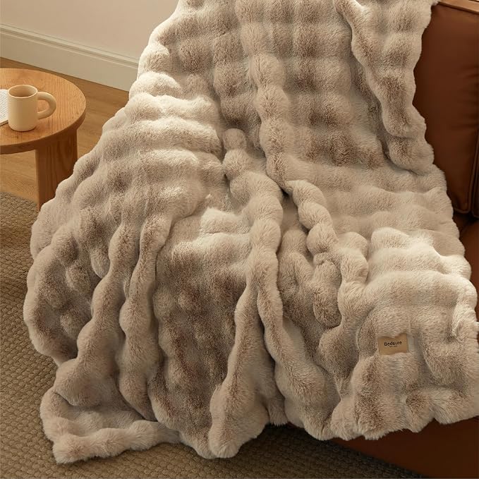 Bedsure GentleSoft Fluffy Fuzzy Beige Throw Blanket - Image 4