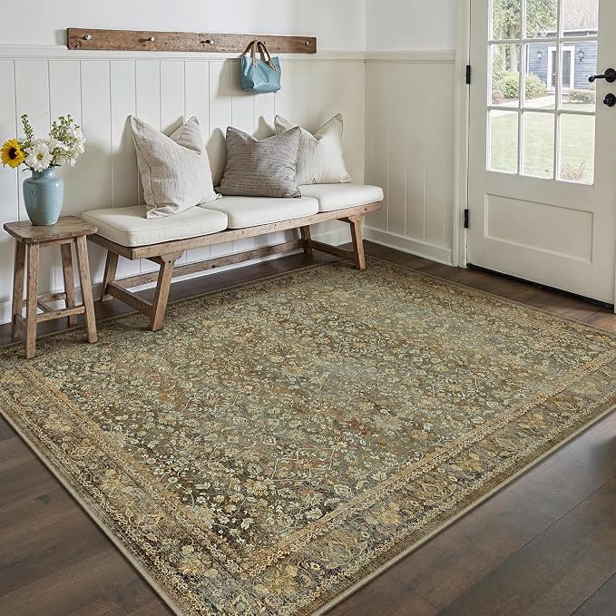 PureCozy Area Rug 5x7 Brown Living Room Washable Vintage Carpet Non Slip Indoor - Image 5