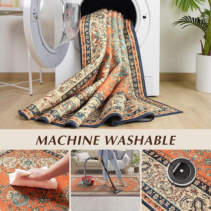 Runner Rug for Bedroom, 2x6 Non-Slip Vintage Area Rug, Machine Washable Boho - Image 3