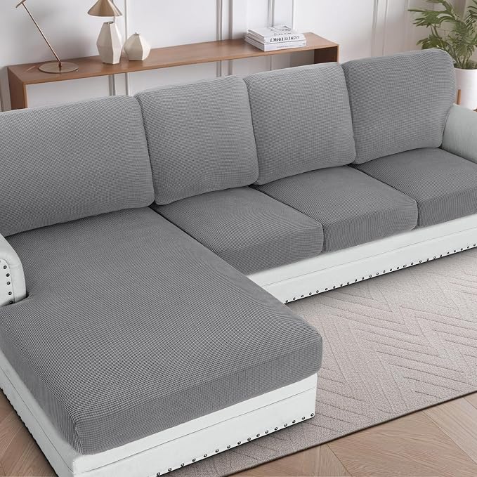 H.VERSAILTEX Sectional Couch Covers 1 Piece Chaise Slipcover L Shape Separate by HVERSAILTEX