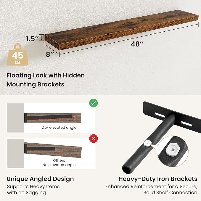 Fun Memories Floating Shelves for Wall, Rustic Wood Wall Mounted Shelves for - Image 3