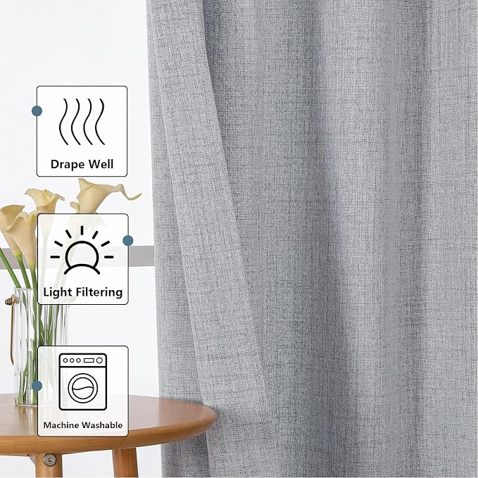 Chyhomenyc Gray Valance for Windows, Light Filtering Faux Linen Slub Textured - Image 6
