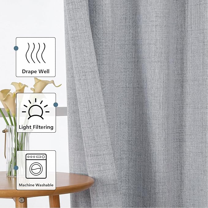 Chyhomenyc Gray Valance for Windows, Light Filtering Faux Linen Slub Textured - Image 3