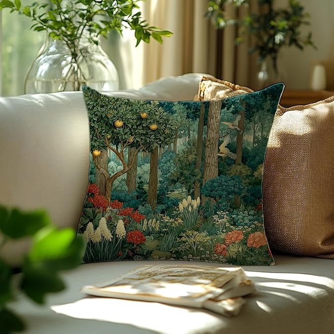 Rustic Forest Green Pillow Covers 18x18 Double-Sided, Cottagecore Summer Lemon - Image 3
