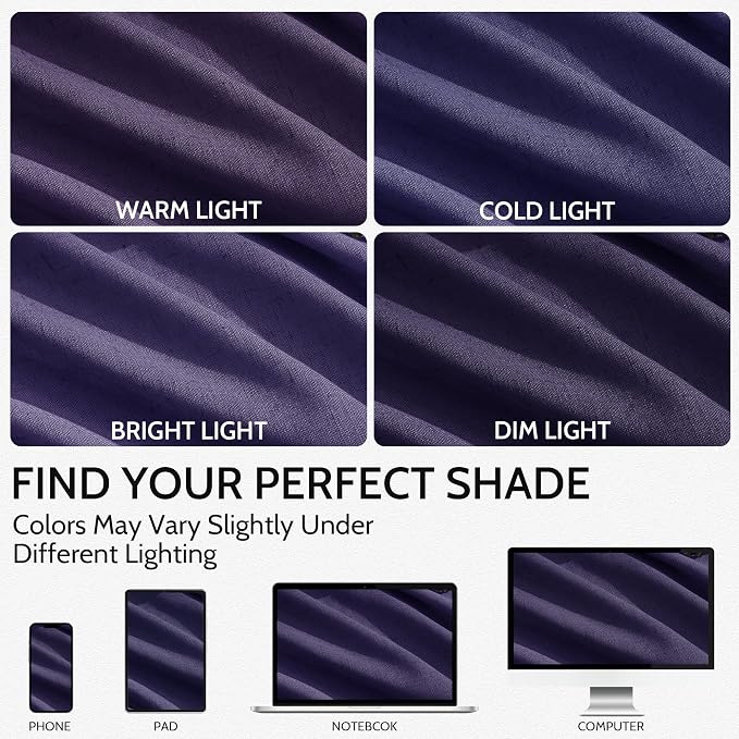 Nanspring Purple Linen Blend Light Filtering Back Tab Curtains 96 Inches Long - Image 4