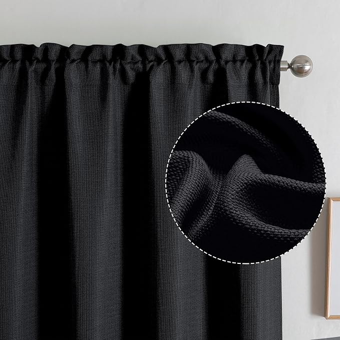 Chyhomenyc Black Curtains 84 Inches Long 2 Panels, Faux Linen Light Filtering by Chyhomenyc