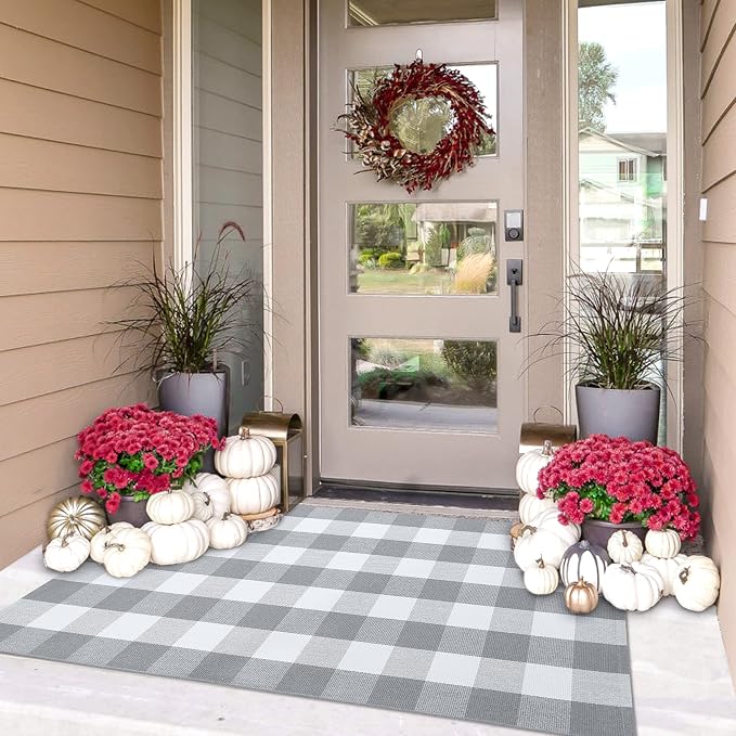 IOHOUZE Buffalo Plaid Checkered Rug 3x5 Ft Front Door Mats, Washable Area Rugs by iOhouze