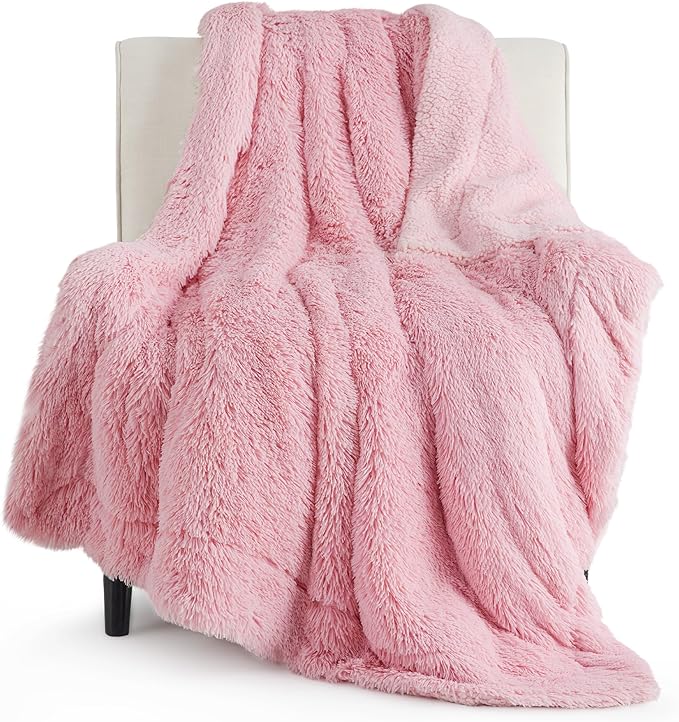 Bedsure GentleSoft Fuzzy Sherpa Faux Fur Twin Blanket Pink Cozy Gifts by BEDSURE