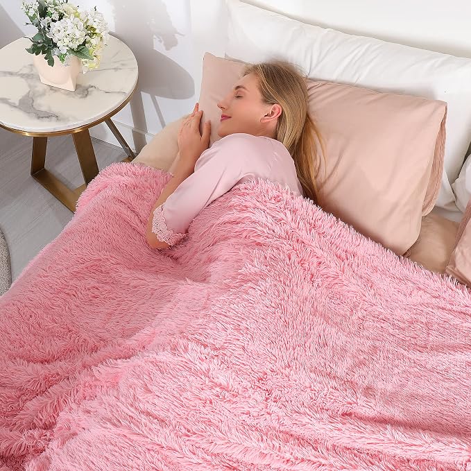 Tuddrom Decorative Extra Soft Faux Fur Blanket Queen Size 80" x 90", Solid - Image 4
