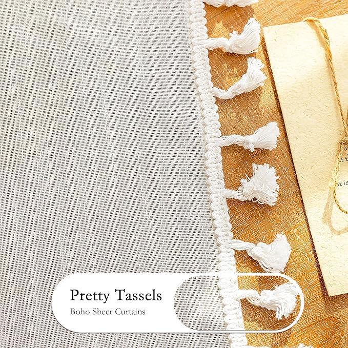 MYSKY HOME Boho Farmhouse White Long Curtains - Image 4