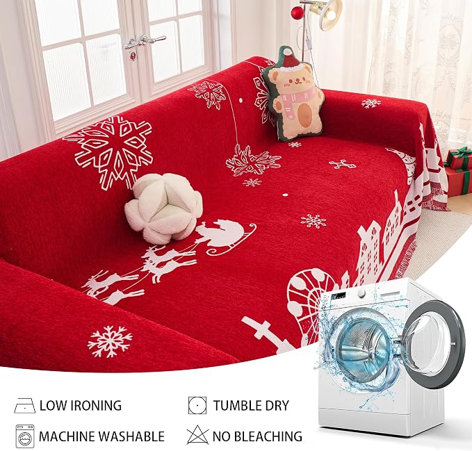MEETSKY Christmas Couch Cover Red Sofa Slipcover - Image 7