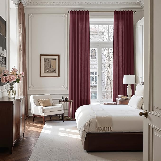 Nanspring Burgundy Linen 144 Inch Curtains - Image 7
