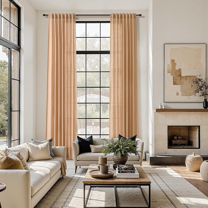 Nanspring Camel Linen Curtains for Living Room 95 Inches Long Back Tab and Rod - Image 6