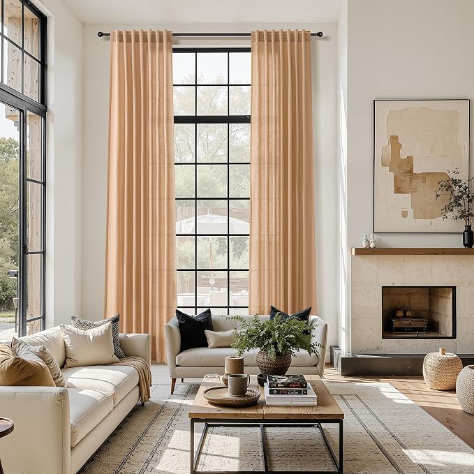 Nanspring Camel Linen Curtains for Living Room 92 Inches Long Back Tab and Rod - Image 6