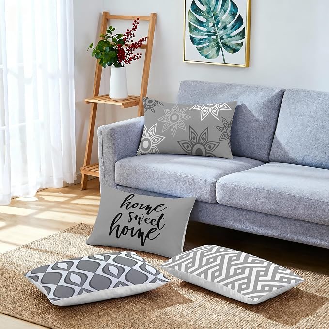 Hexagram Grey Geometric Pillow Covers 12x20 Set of 4, Decorative Outdoor Modern - Image 4
