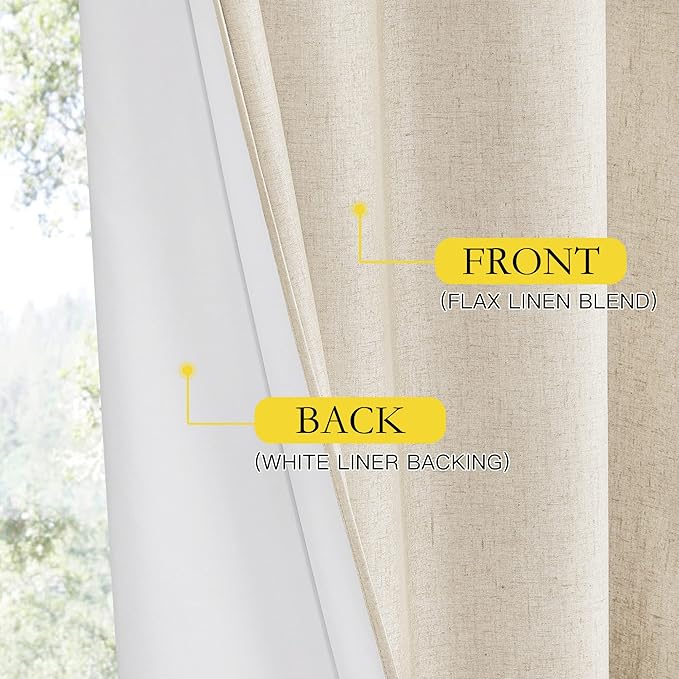 NICETOWN 100% Blackout Linen Texture Curtains 90" Long, Thermal Insulated Full - Image 5
