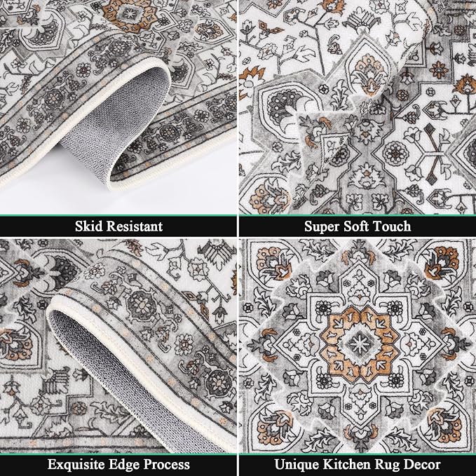 HEBE Farmhouse Kitchen Rugs Sets of 3 Non Slip Washable Boho Kitchen Rugs and - Image 3