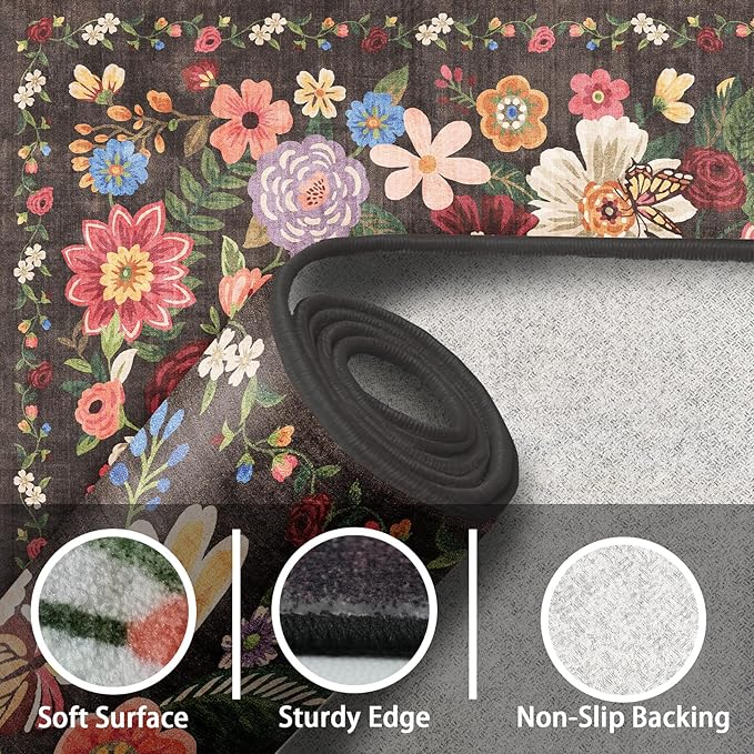 Washable Area Rug 8x10 Black/Brown, Large Soft Rugs - Image 3