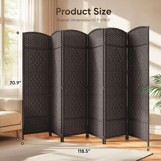 JOSTYLE Room Divider 6ft Tall Extra Wide Privacy Screen, 6-Panel Folding - Image 2