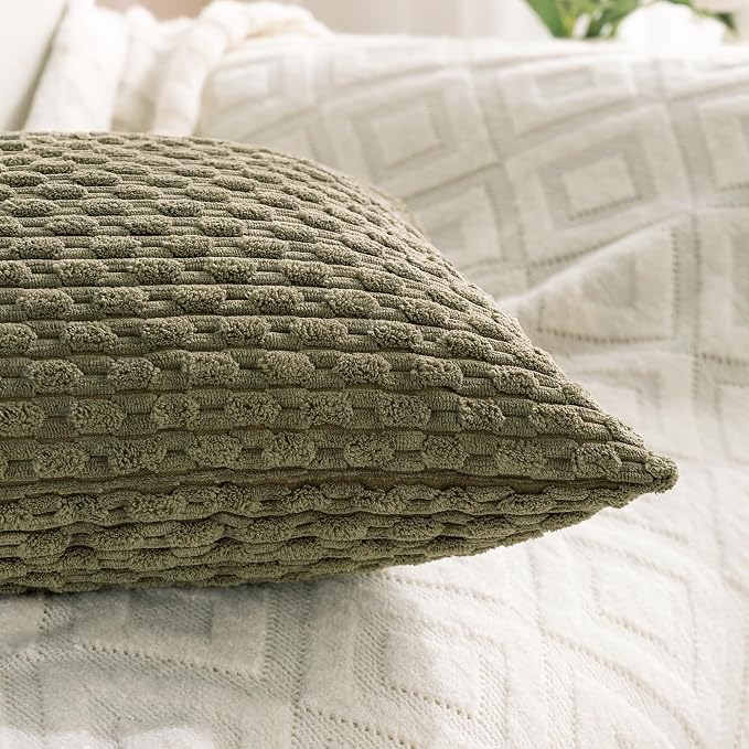Set of 4 Olive Green Decorative Throw Pillow Covers 18x18 Inch Corduroy Pillow - Image 4