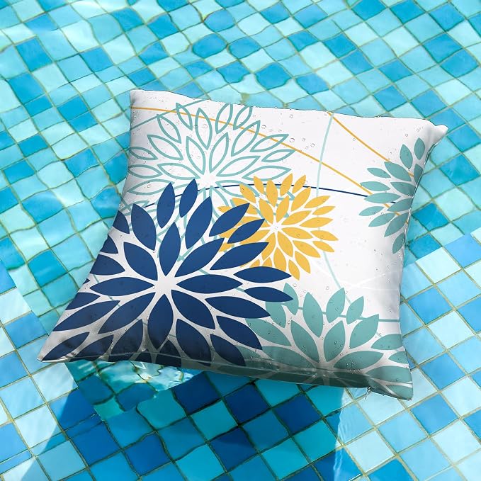 DFXSZ Dark Blue and Light Green Floral Pillow Covers 20x20 Set of 2 Outdoor - Image 4