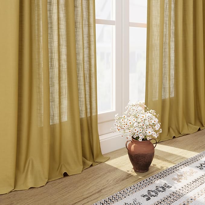 Nanspring Gold Linen Curtains 102 Inches Long Rod Pocket Back Tab Drapes 2 - Image 6