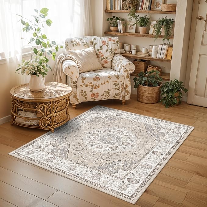 Washable 5x5 Square Area Rugs: Indoor Non-Slip Entryway Kitchen Rugs Oriental - Image 2