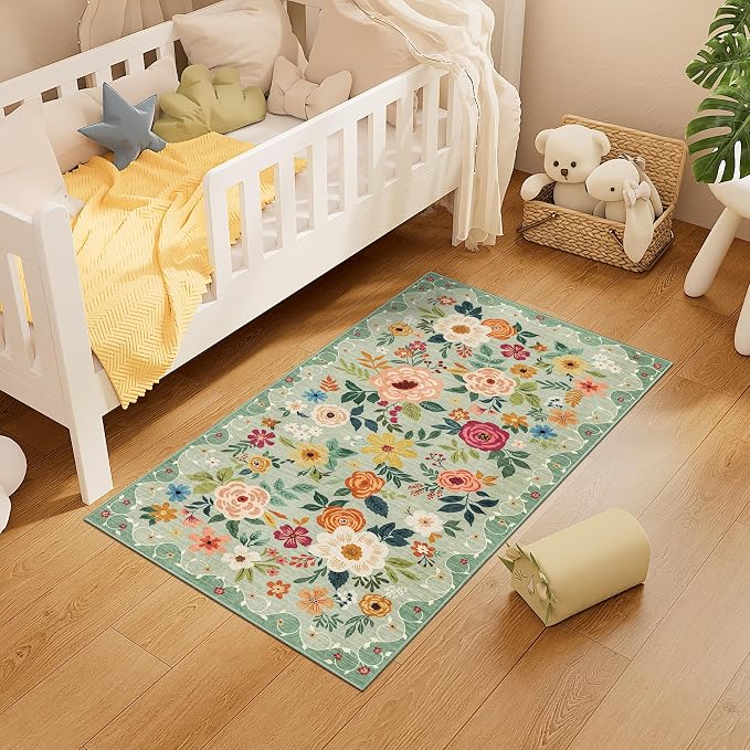 DUKINO 2x4 Rug for Entryway, Washable Kitchen Floral Runner Rug - Image 3