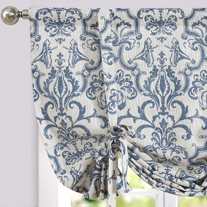 jinchan Linen Tie Up Valance for Flax Floral Drapes Vintage Farmhouse Medallion by JINCHAN