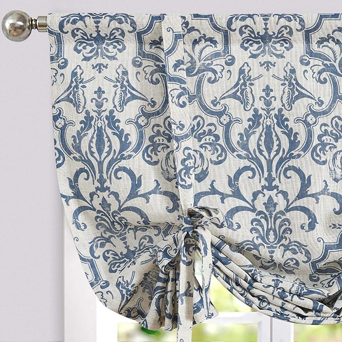 jinchan Linen Tie Up Valance for Flax Floral Drapes Vintage Farmhouse Medallion by JINCHAN