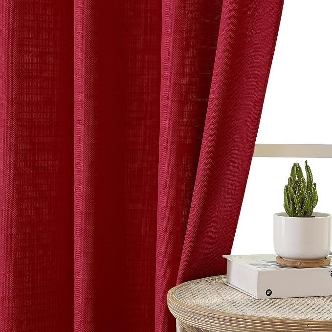 Chyhomenyc Christmas 2 Panels Red Kitchen Curtains 36 Inch Length, Faux Linen - Image 4