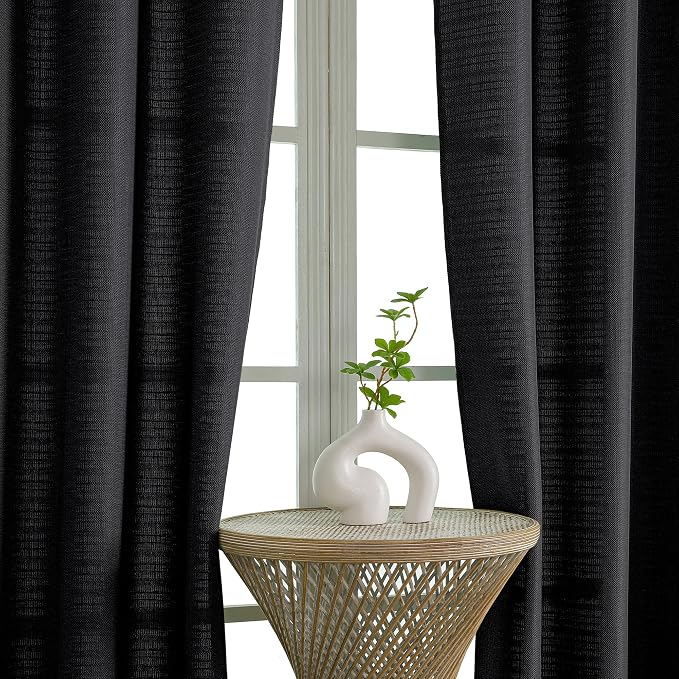 Chyhomenyc Black Curtains 84 Inches Long 2 Panels, Faux Linen Light Filtering - Image 7