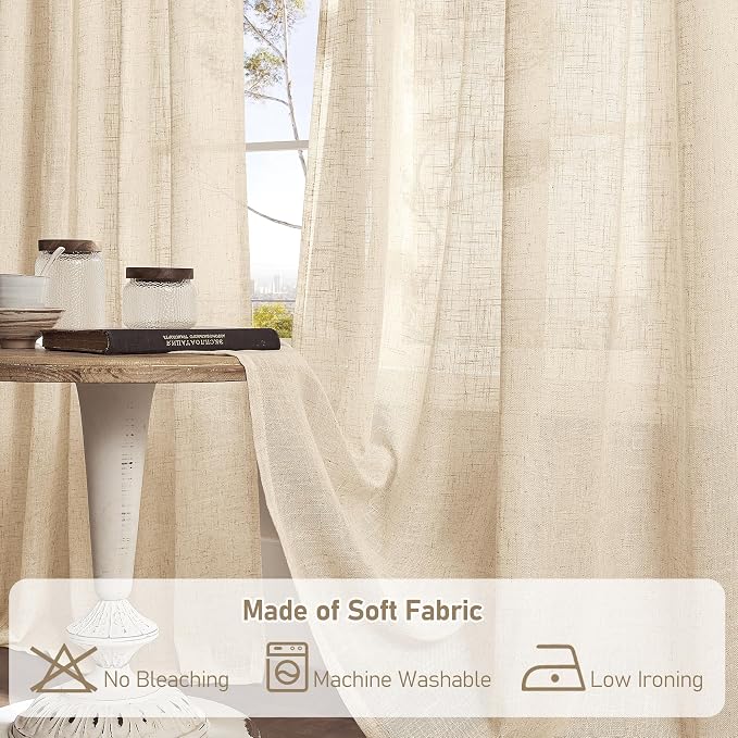 LAMIT Natural Linen Curtains 95 Inch - Image 8