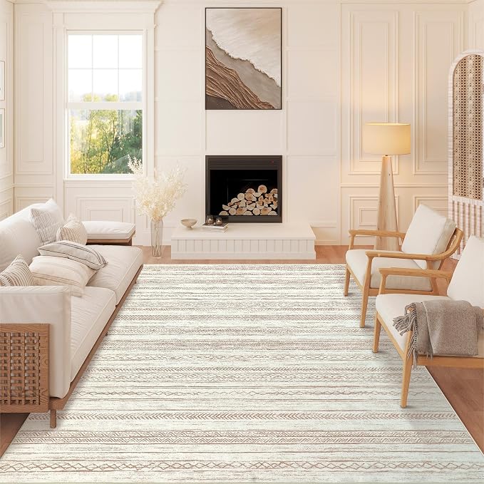 PureCozy Boho Area Rug 6x9 Beige Living Room Large Office Modern Neutral - Image 9