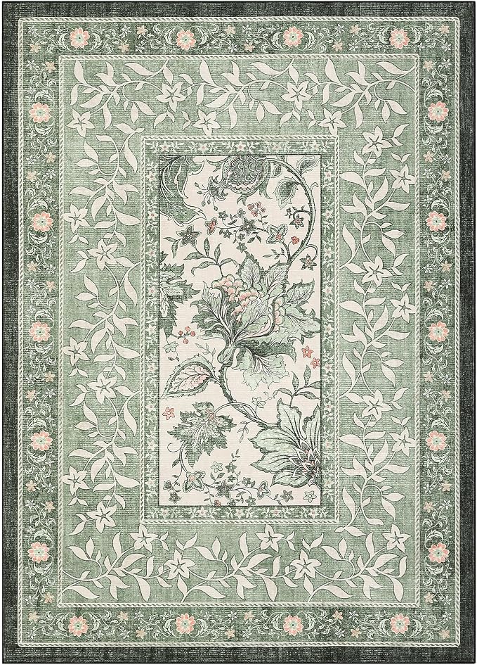 GarveeHome Provence Area Rugs 9x12 Living Room, Botanical Grove Sage Green - Image 4