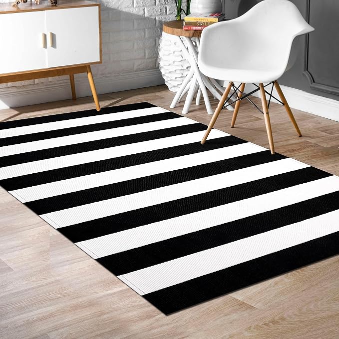 IOHOUZE Black White Striped Rug -3x5 Front Door Mats Outdoor, Washable Rug - Image 9