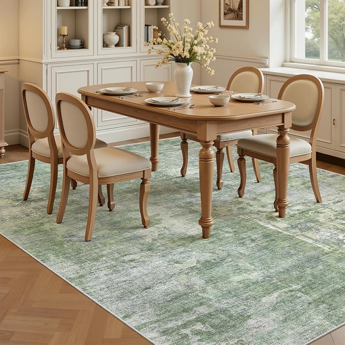 7x9 Area Rug for Living Room Washable Abstract Vintage Soft Thin Indoor Floor - Image 3