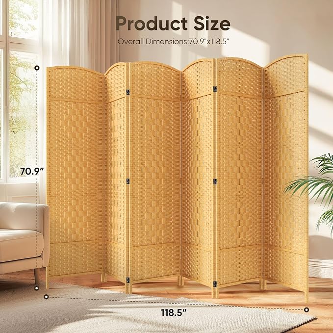 JOSTYLE Room Divider 6ft. Tall Extra Room Partitions and Dividers, 6-Panel - Image 2