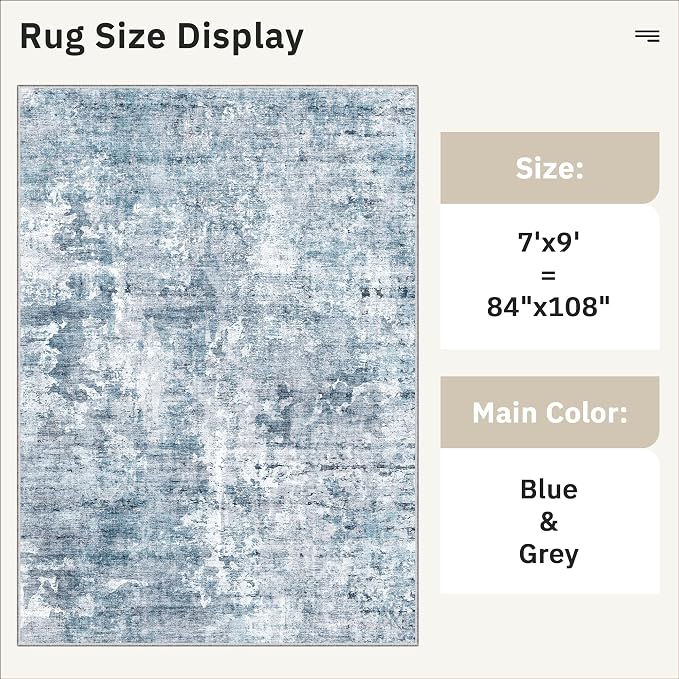 7x9 Area Rug for Living Room Washable Abstract Vintage Soft Thin Indoor Floor - Image 5