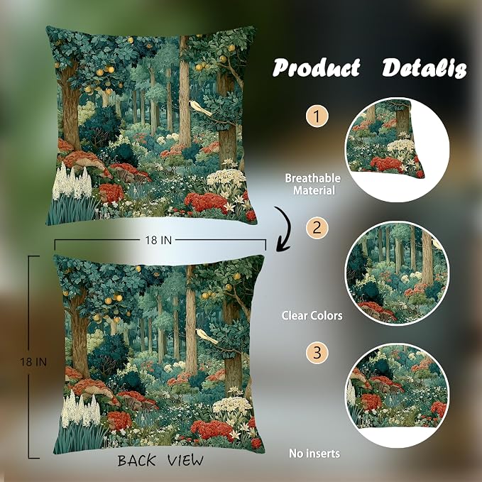 Rustic Forest Green Pillow Covers 18x18 Double-Sided, Cottagecore Summer Lemon - Image 2