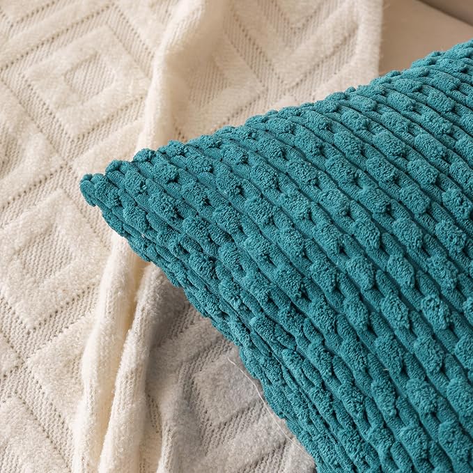 Set of 4 Teal Decorative Throw Pillow Covers 18x18 Inch Corduroy Pillow Covers - Image 3
